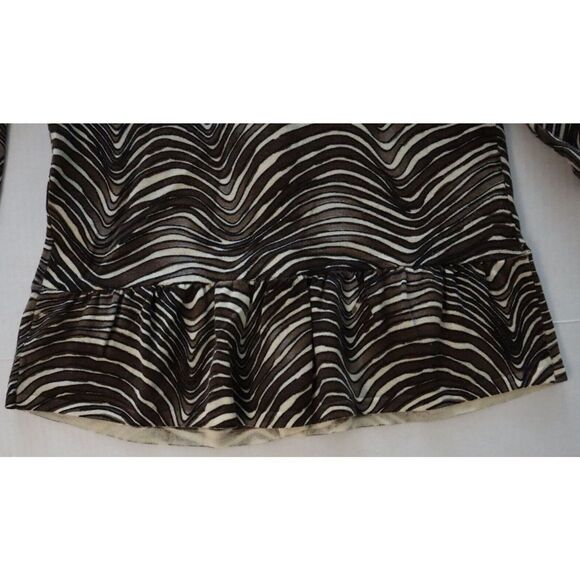 Tory Burch Women Sz S Brown Zebra Print Merino Wool Peplum Cardigan Sweater $398 - Picture 6 of 8